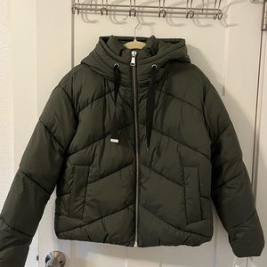 Nordstrom Hooded Full Zip Puffer Jacket in Olive Sarma Size Small NWT